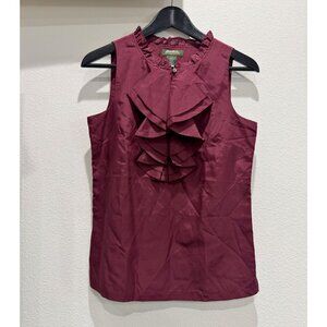 Eddie Bauer Burgundy Silk Cotton Ruffle Sleeveless Blouse Sz XS